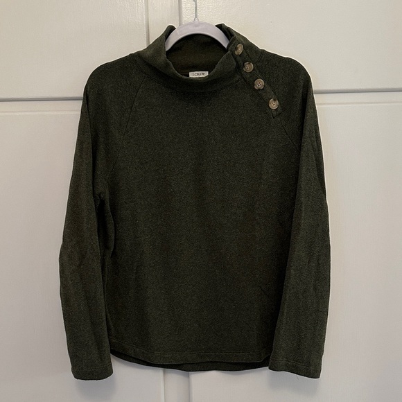 J. Crew Tops - J.Crew Fleece Olive Green Button-Up Sweater Mockneck Turtleneck